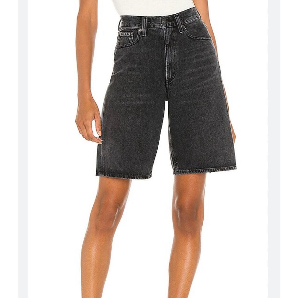 Agolde Lenox Culotte Wide Leg Shorts Sz 23 High Rise Rigid Denim Photogram Black